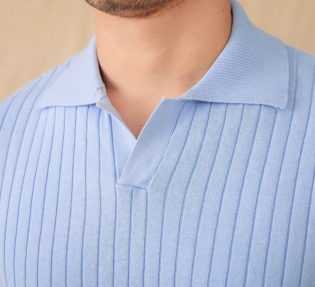 Antibes Ribbed Cotton Blend Short Sleeve Polo Shirt
