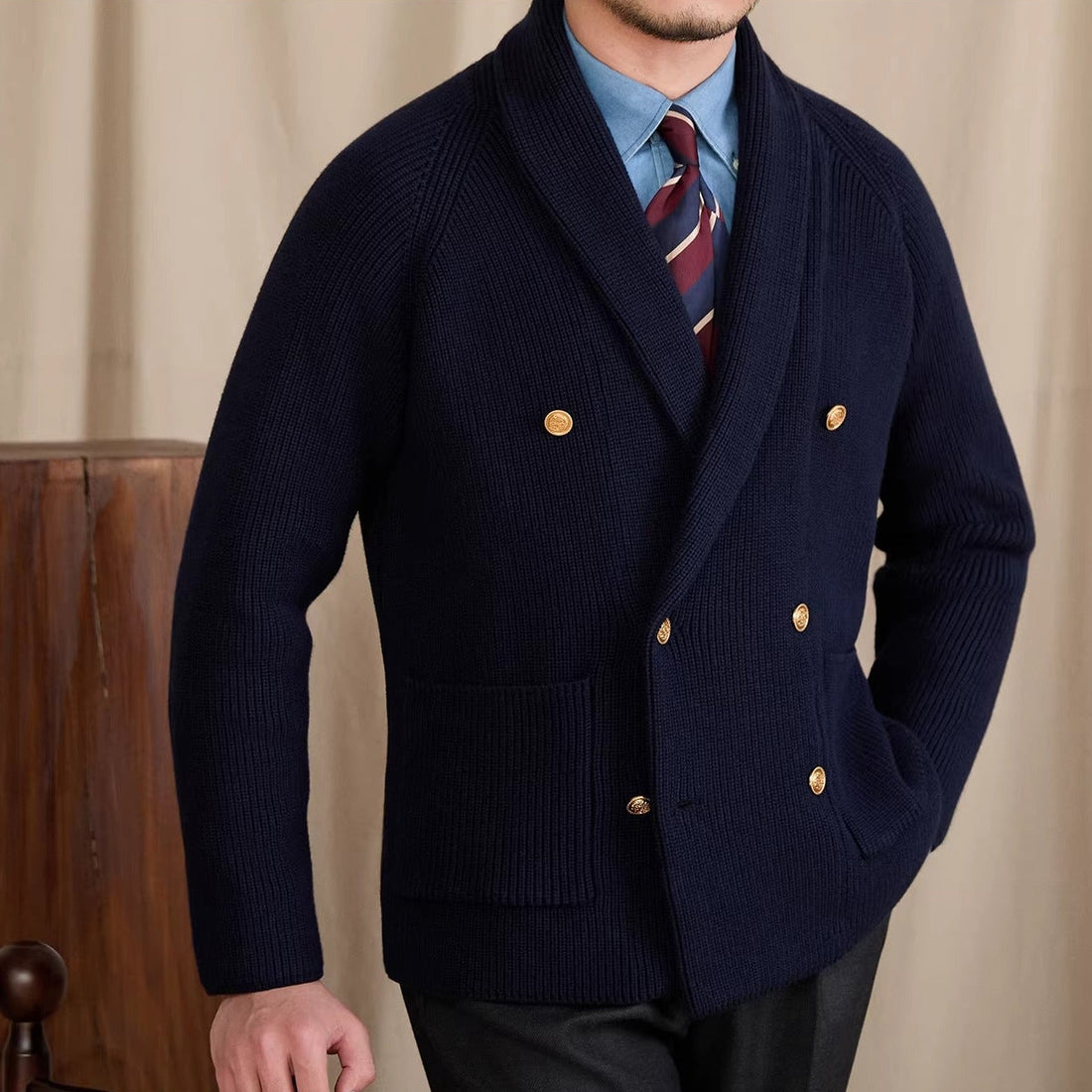 Salvatore Ribbed Double Breasted Cardigan
