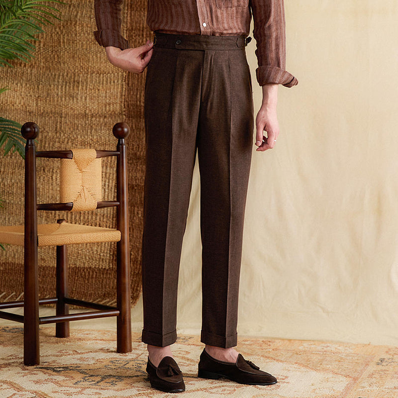 Antibes Linen Blend Pleated Straight Fit Trousers