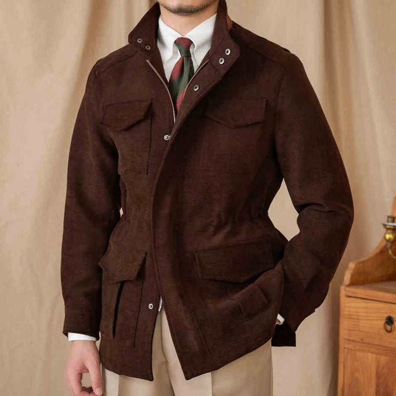 London Herringbone Suede Trim Field Jacket