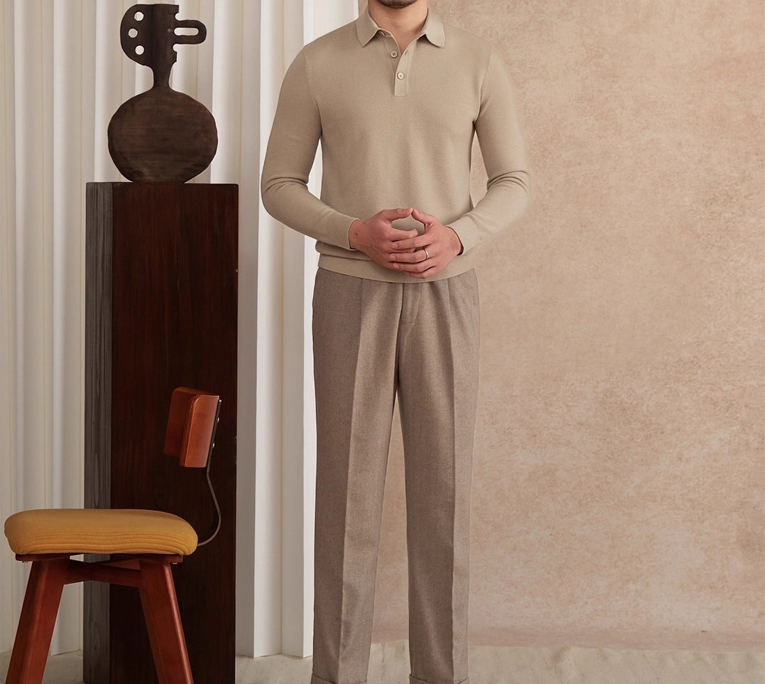 Roma Wool Blend Long Sleeve Polo Shirt