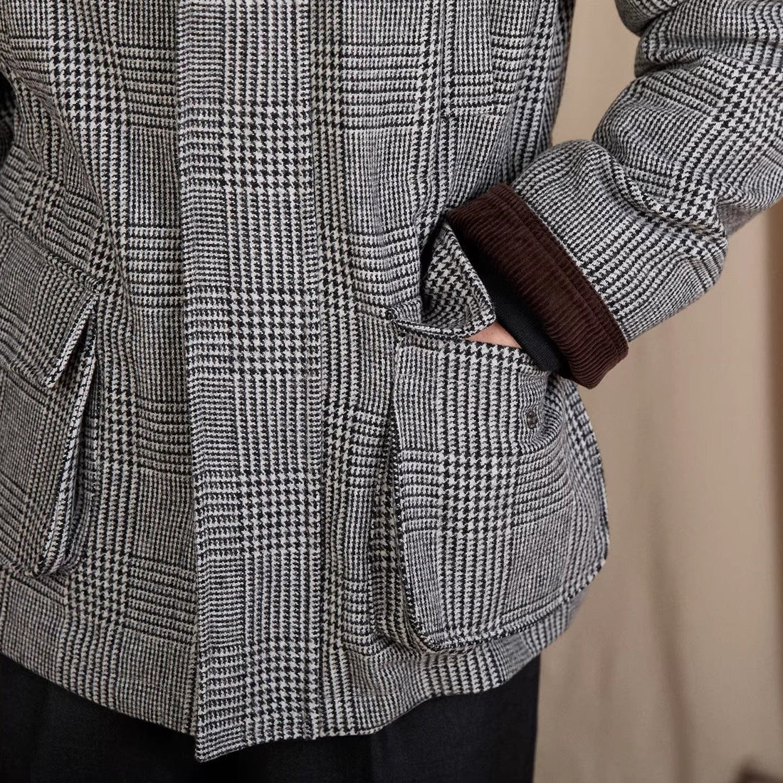 Enzo Prince Of Wales Padded Wool Blend Jacket